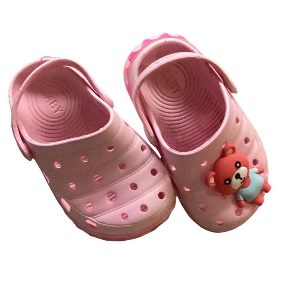 Kids Pink Clog Sandals Bear Charm Slip On Shoes Toddler Size